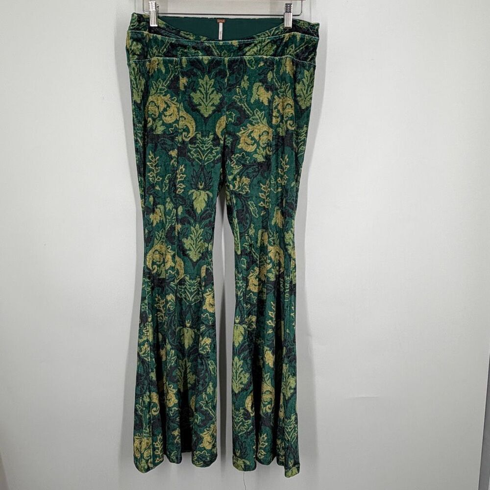 Free People Emerald Green Hold Me Closer Velvet Bell Bottoms Pants Size Large